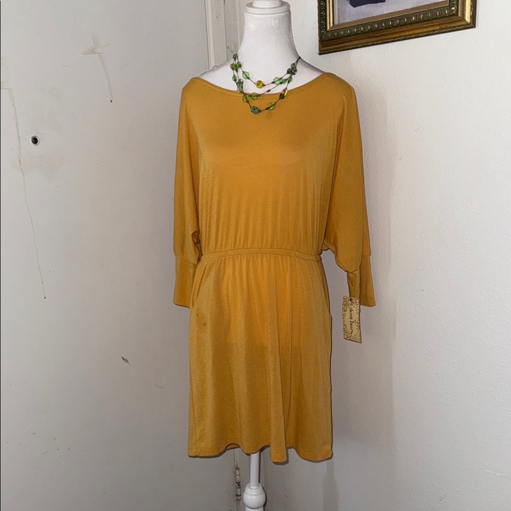 Derek Heart Yellow Pleated Dolman Sleeve Sundress